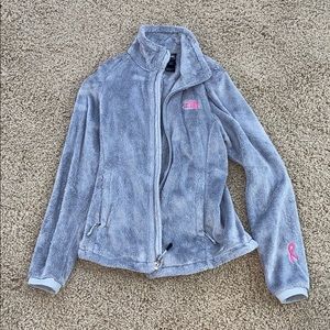 The North Face grey zip up fuzzy fleece jacket